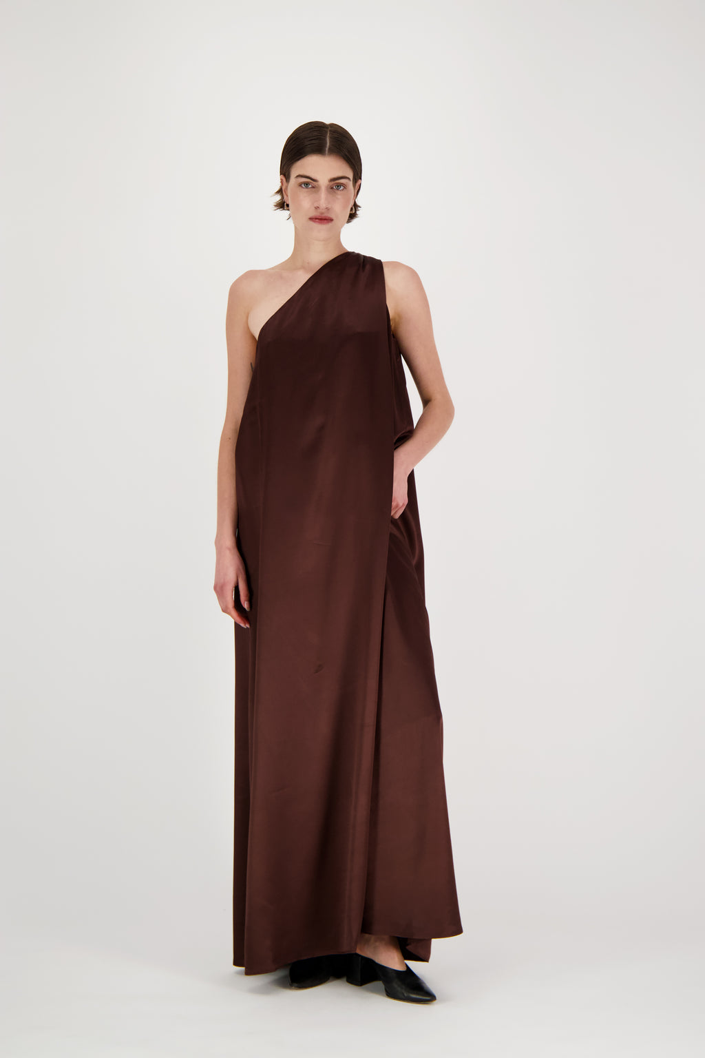 ATHENA ONE ARM DRESS CHOCOLATE BROWN