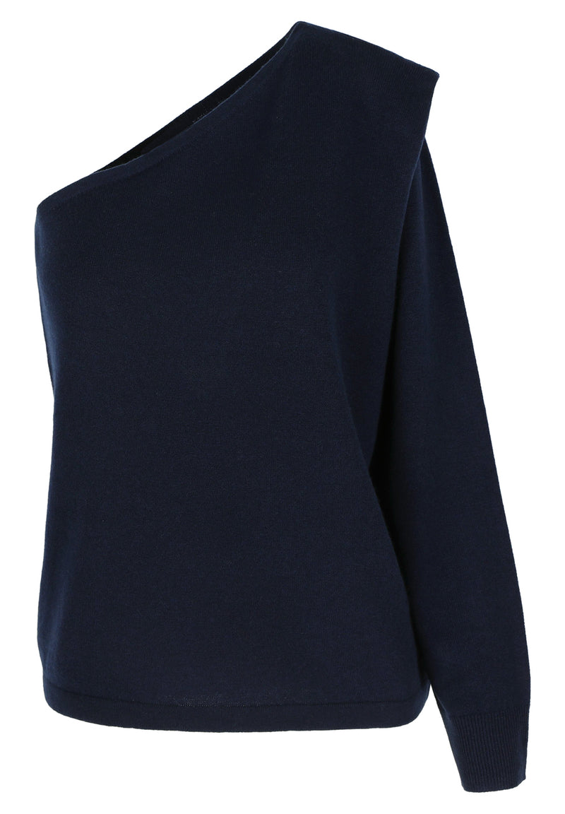 DAPHNE CASHMERE ONE-SHOULDER NAVY