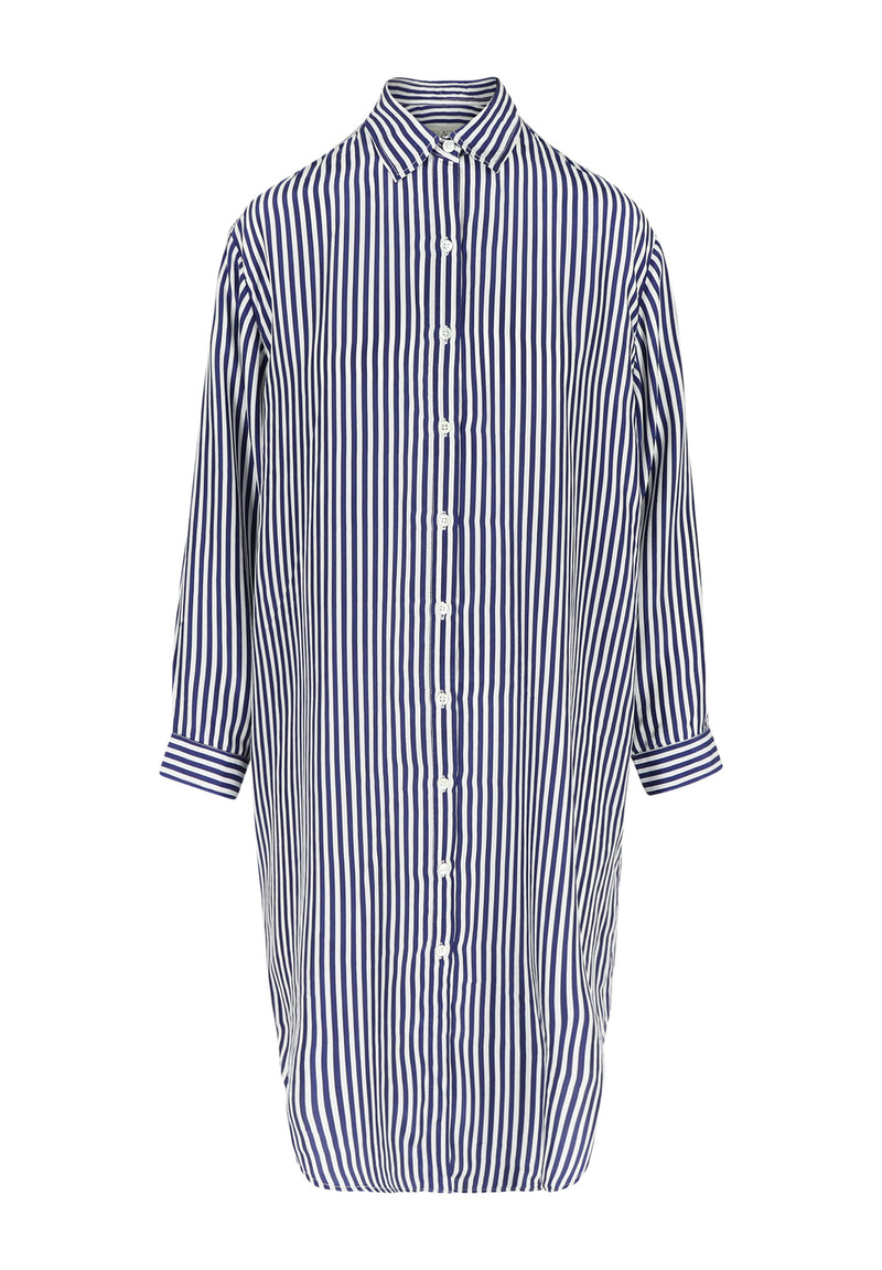 ANTIBES BLUE STRIPE SILK DRESS