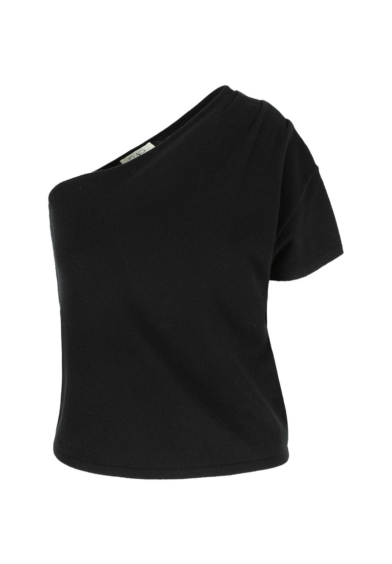 JACE ONE SHOULDER TOP BLACK MERINO WOOL