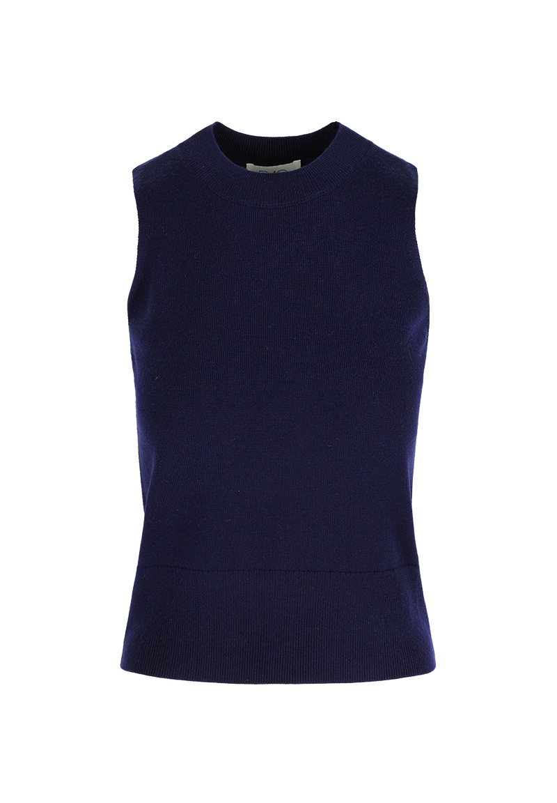 SYLVIE MERINO WOOL TOP NAVY